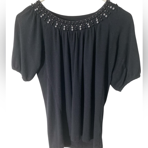Covington Women’s PS Black Short Sleeve Dress Shirt Top Pearl Embellished Collar - Picture 1 of 9
